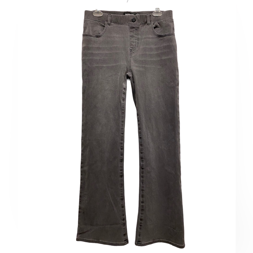 Betabrand Yoga Denim Elastic Waist Straight Leg Pull On Jeans Gray Mp